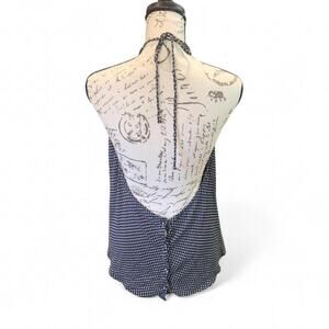 Flynn Skye Navy & White Polka Dot Backless Halter Top Summer Boho Sexy M